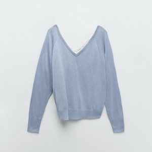 Zara COMBINATION KNIT SWEATER BLUE